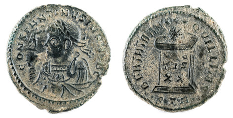 Ancient Roman copper coin of Emperor Constantine II.