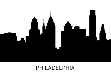 Philadelphia skyline and landmarks silhouette. USA, Pennsylvania. Black and white design isolated. Vector illustration.