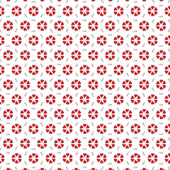 Seamless pattern red flowers hearts and word love on white background. Simple beautiful print for wrapper, napkins, wallpaper, fabrics. Valentine's day, wedding, romance. Vector EPS 10