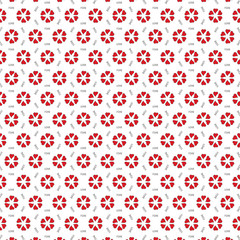 Seamless pattern red flowers hearts and word love on white background. Simple beautiful print for wrapper, napkins, wallpaper, fabrics. Valentine's day, wedding, romance. Vector EPS 10