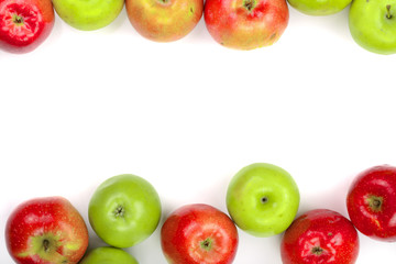 red and green apples isolated on white background with copy space for your text, top view. Flat lay pattern