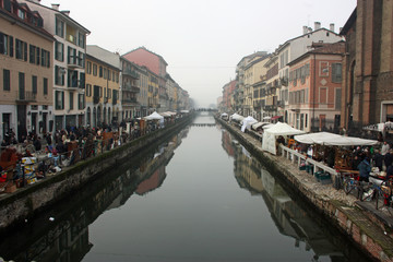 Fototapeta na wymiar Naviglio Grande - The Cannels through Milan, Italy