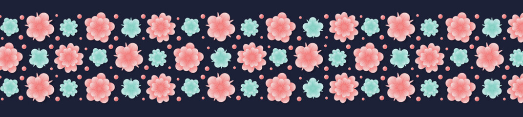 Panoramic banner with flowers. Valentine's Day, Mother's Day or Women's Day. Vector.