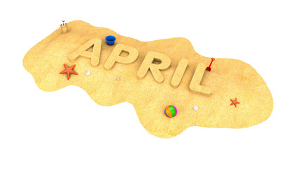 April - word of sand. 3d illustration