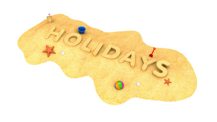 Holidays - the word of sand. 3d illustration