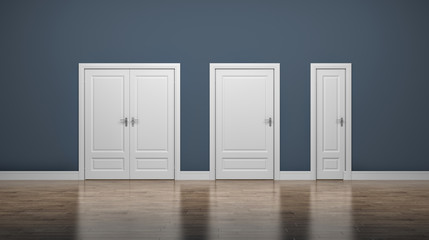 Fototapeta premium Thick and thin doors. Enter and Exit. Business concept. 3d illustration