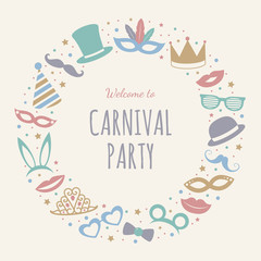 Carnival Party - poster with funny icons. Vector.