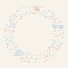 Party background with hand drawn icons. Carnival, photo booth and birthday party. Vector.
