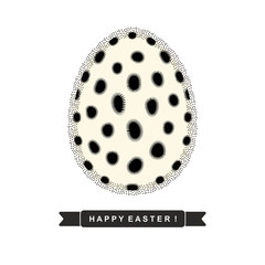 Easter egg with abstract monochrome pattern and ribbon with text 