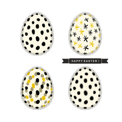 Easter eggs with abstract pattern and black ribbon with text 