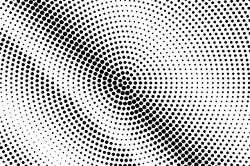 Black white dotted halftone. Half tone vector background. Radial rough grungy dotted gradient.
