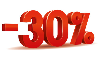 illustration vector of -30 percent in white background
