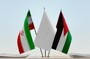 Flags of Iran and Jordan with a white flag in the middle