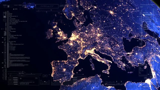 Delhi to Europe.India to France.Planet Earth intro.Flight from South Asia.HUD with digital data code.Futuristic cosmic opener. Good for headline news, TV show.Type 2