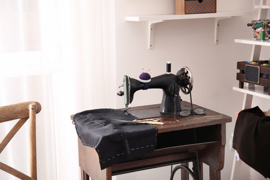 Tailor workshop with old sewing machine