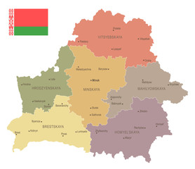 Belarus - vintage map and flag - Detailed Vector Illustration