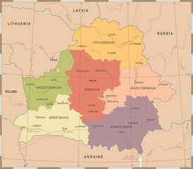 Belarus Map - Vintage Detailed Vector Illustration