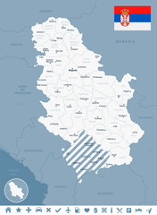 Serbia - map and flag Detailed Vector Illustration