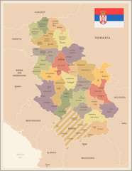 Serbia - vintage map and flag - Detailed Vector Illustration