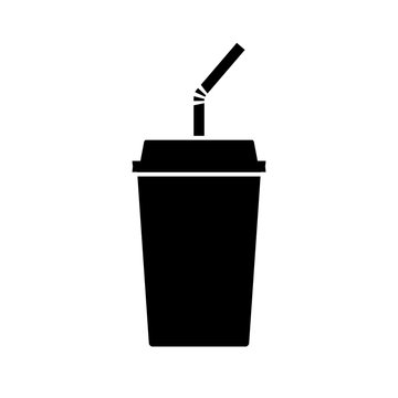 Disposable beverage cup icon. Drink paper cup with lid and straw. Vector Illustration