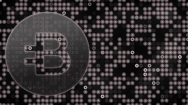 Abstract animation of Bitcoin burstcoin bitshares blockchain crypto currency digital encryption network for world money