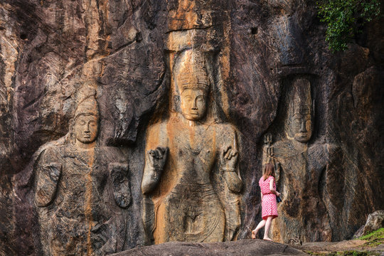 Female tourist at Buduruwagala temple
