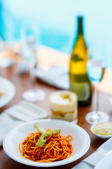 Spaghetti bolognese served for lunch