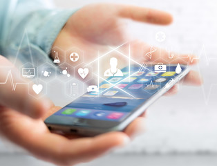 Medecine and general healthcare icon displayed on a technology interface