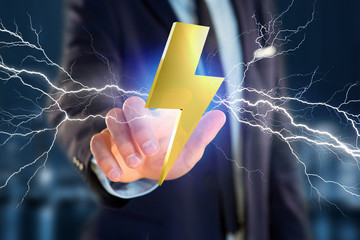 Thunder lighting bolt symbol displayed on a futuristic interface - 3d rendering
