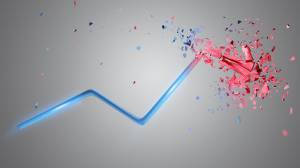 Financial arrow going up and explosing at the end - 3d rendering