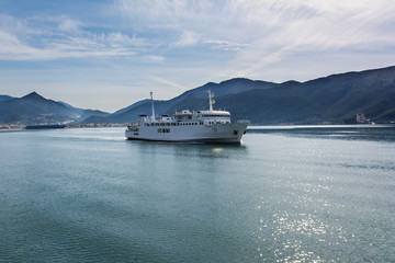 Fototapeta na wymiar Ferry from port of Igoumenitsa to Corfu Island, Greece.