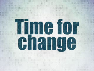 Timeline concept: Painted blue word Time for Change on Digital Data Paper background