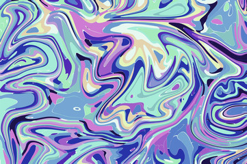 Mint violet blue digital marbling. Abstract marbled backdrop. Holographic abstract pattern.