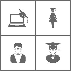 Vector Illustration Set Office Education Icons. Elements of Graduation cap and laptop, graduate student, Avatar and Avatar with Graduation Cap