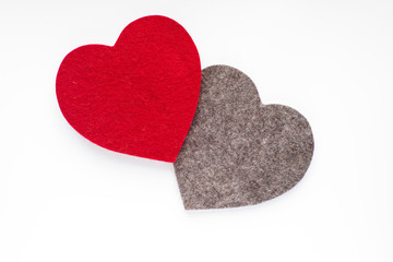 Felt hearts isolated on white background