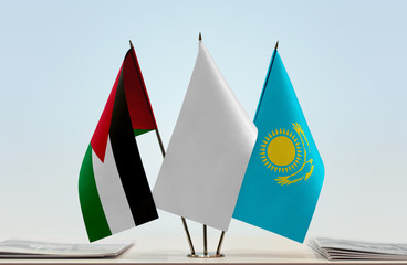 Flags of Jordan and Kazakhstan with a white flag in the middle