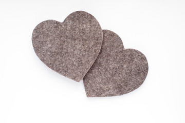 Felt hearts isolated on white background