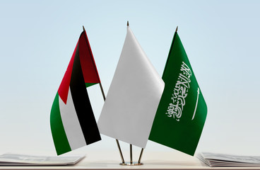 Flags of Jordan and Saudi Arabia with a white flag in the middle