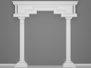 Obraz premium Classical portal with columns on a grey background. 3D Render
