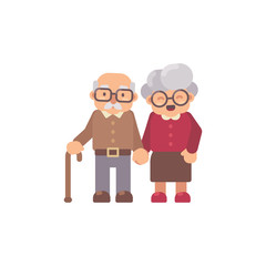 Old man and old lady flat character illustration. Happy grandfather and grandmother together
