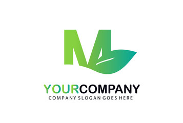 M Green Leaf Letter Logo Design
