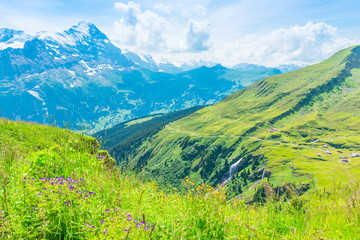 Naklejka premium Impressing mountain chains. Jungfrau-Aletsch-Bietschhorn UNESCO World Natural Heritagei n summer.