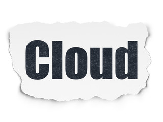 Cloud networking concept: Painted black text Cloud on Torn Paper background with  Binary Code