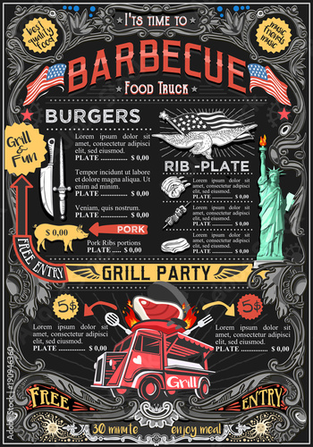 Fast Food Truck Festival Menu American Bbq Grill Brochure