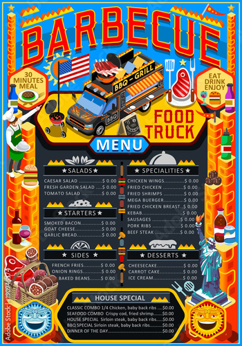 Fast Food Truck Festival Menu American Bbq Grill Brochure