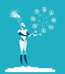 RPA Robotic progress automatisation concept illustration. Robot rotating communication icons