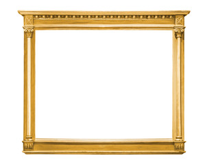 Gold decorative picture frame isolated on white