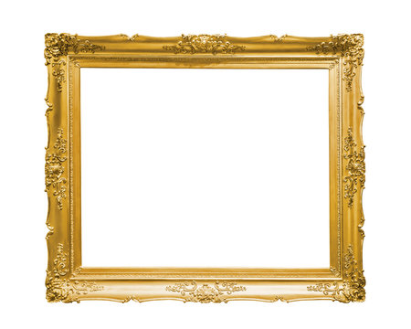 Gold decorative picture frame isolated on white