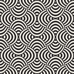 Vector geometric seamless pattern with curved shapes grid. Abstract monochrome rounded lattice texture. Modern textile background design