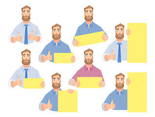Fototapeta premium Businessman holding blank sign - set